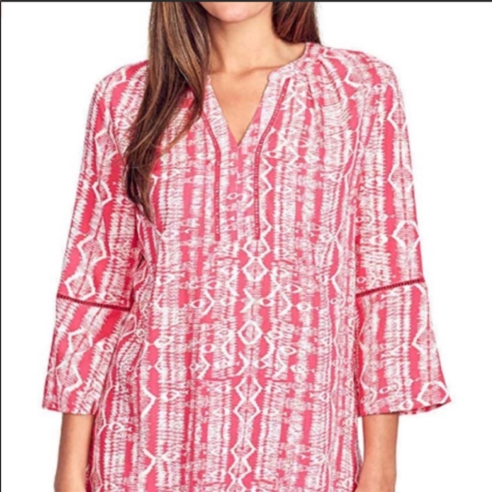 Gloria Vanderbilt pink tribal print tunic blouse size small